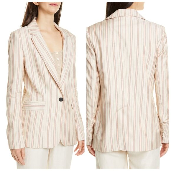Joie Kishina Striped Blazer Laced Cuffs Beige Size 10 NWT - Picture 1 of 13